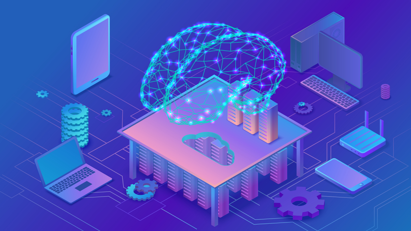 AI technology visualization showing neural networks and data processing